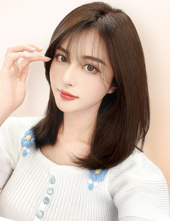Hot recommendation: 1 piece of first love medium-length wig (12*12 needles for large scalp) (mocha brown) (specification: 32CM/38CM/42CM)