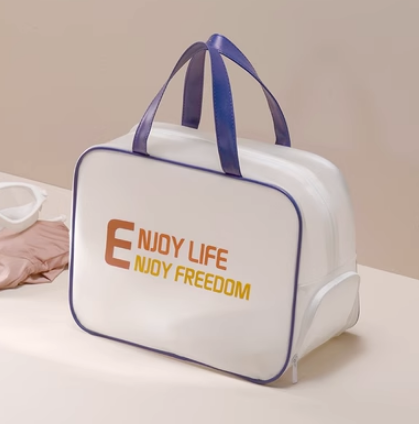 Hot recommended beach bag, cosmetic bag, toiletry bag (large size [wet and dry sharing] (with shoe compartment) deep sea blue)