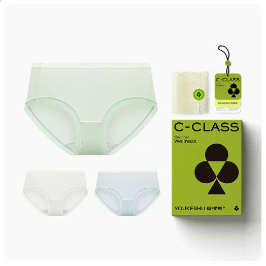 Hot sale [3 pieces] Cotton crotch antibacterial mid-waist triangle seamless underwear [ice silk style] light green + light blue + white] (M-XL size) (please contact customer service to confirm the delivery size after placing the order)
