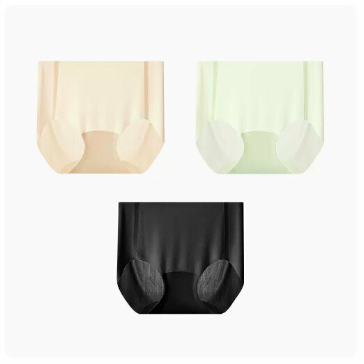 Hot sale [3 pieces] Quick-drying ice silk antibacterial mid-waist briefs [black + cream millet + light green] (one size fits all: 90-135 pounds)