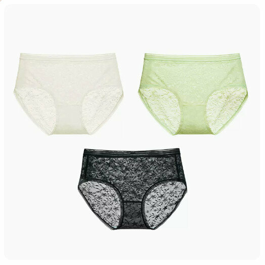 Hot sale [3 pieces] Cotton crotch antibacterial low-waist underwear [girls lace] milk white + black + primrose green] (S-XL size) (please contact customer service to confirm the delivery size after placing the order)