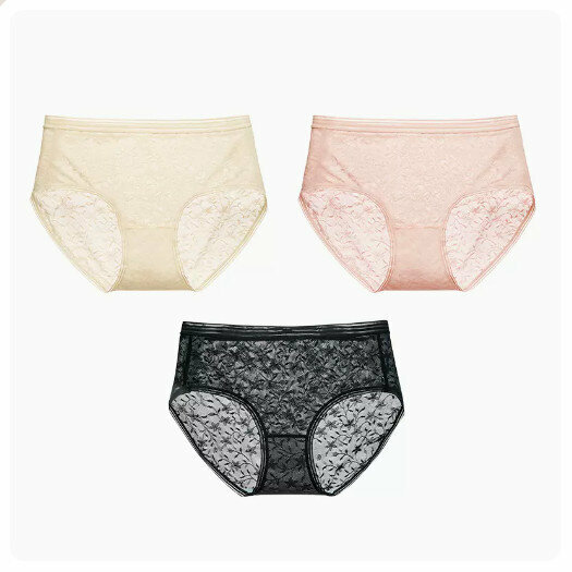 Hot sale [3 pieces] Cotton crotch antibacterial low-waist underwear [girls lace] almond skin + cherry blossom pink + black] (S-XL size) (please contact customer service to confirm the delivery size after placing the order)