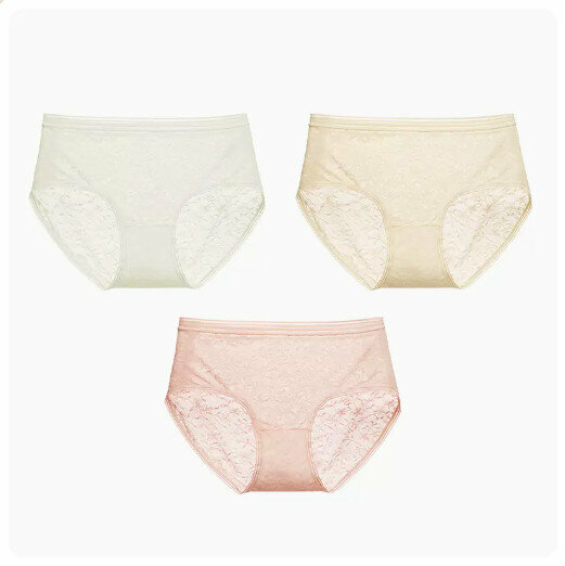 Hot sale [3 pieces] Cotton crotch antibacterial low-waist underwear [girls lace] milk white + almond skin + cherry blossom pink] (S-XL size) (please contact customer service to confirm the delivery size after placing the order)