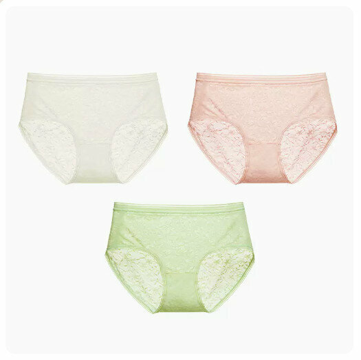 Hot sale [3 pieces] Cotton crotch antibacterial low-waist underwear [girls lace] milk white + cherry blossom pink + primrose green] (S-XL size) (please contact customer service to confirm the delivery size after placing the order)