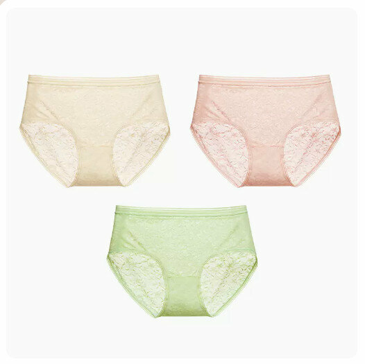 Hot sale [3 pieces] Cotton crotch antibacterial low-waist underwear [girls lace] almond skin + cherry blossom pink + primrose green] (S-XL size) (please contact customer service to confirm the delivery size after placing the order)
