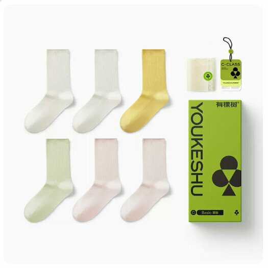 熱賣(6雙）中筒堆堆襪【白色+白色+淺黃+米黃+蜜粉+蜜粉】（均碼:適合34-40碼） 