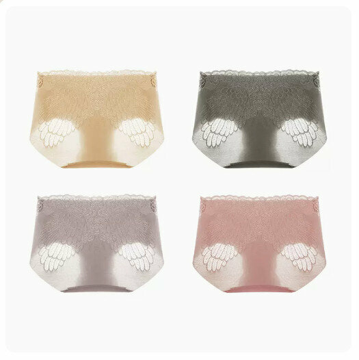 Hot sale (4 pieces) lace pure cotton crotch antibacterial mid-waist underwear [light apricot + light gray + cigarette ash + bean paste] (M-XL size) (please contact customer service to confirm the delivery size after placing the order)