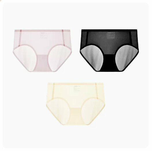 Hot Selling (3 pieces) Ice Silk Seamless Mid-waist Underwear [Bean Paste Taro + Black + Cheese Yellow] (M-XL size) (please contact customer service to confirm the delivery size after placing the order)