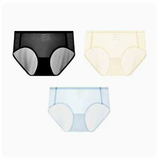 Hot Selling (3 pieces) Ice silk seamless mid-waist underwear [black + cheese yellow + sunny blue] (M-XL size) (please contact customer service to confirm the delivery size after placing the order)