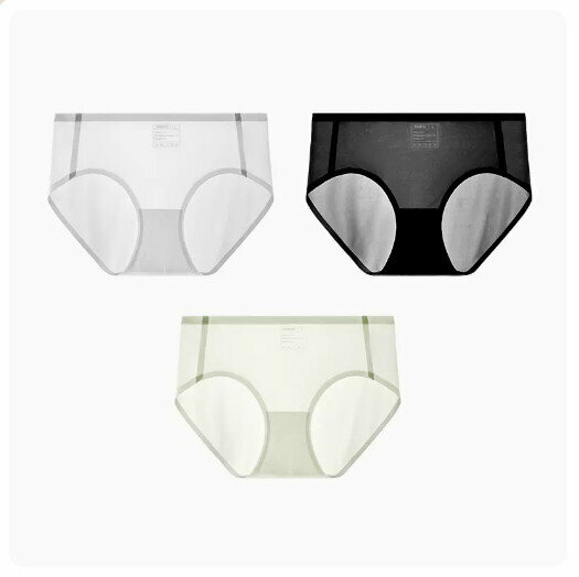 Hot Selling (3 pieces) Ice silk seamless mid-waist underwear [silver gray + black + light gray green] (M-XL size) (please contact customer service to confirm the delivery size after placing the order)