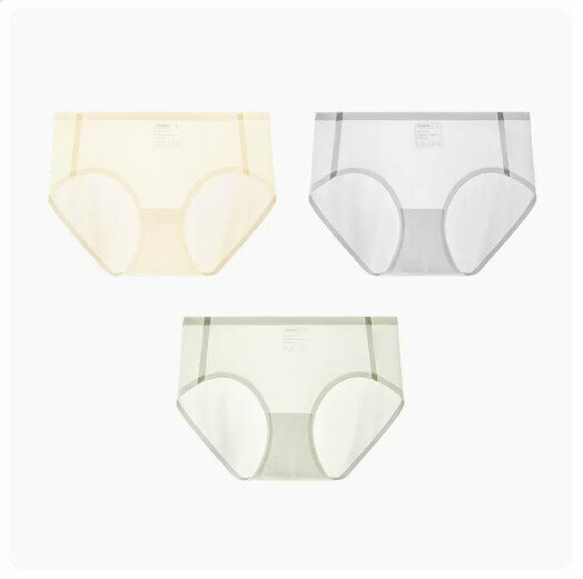 Hot Selling (3 pieces) Ice silk seamless mid-waist underwear [cheese yellow + silver gray + light gray green] (M-XL size) (please contact customer service to confirm the delivery size after placing the order)