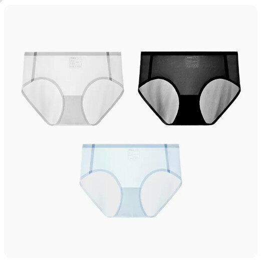 Hot Selling (3 pieces) Ice silk seamless mid-waist underwear [silver gray + black + sunny blue] (M-XL size) (please contact customer service to confirm the delivery size after placing the order)