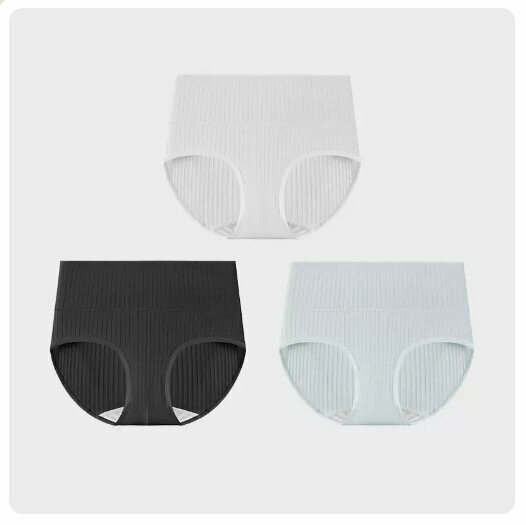 Hot sale (3 pieces) pure cotton crotch antibacterial mid-high waist underwear [high waist] white + black + light gray] (M-XL size) (please contact customer service to confirm the delivery size after placing the order)