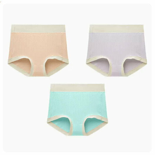 Hot Selling (3 Pairs) Antibacterial Tummy Control Underwear [Light Apricot + Light Purple + Mint Green] (XL size: suitable for weight 100-160 pounds)