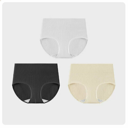 Hot Selling (3 pieces) Pure Cotton Antibacterial Crotch Mid-High Waist Underwear [High Waist] White + Black + Skin Color] (M-XL Size) (Please contact customer service to confirm the delivery size after placing the order)