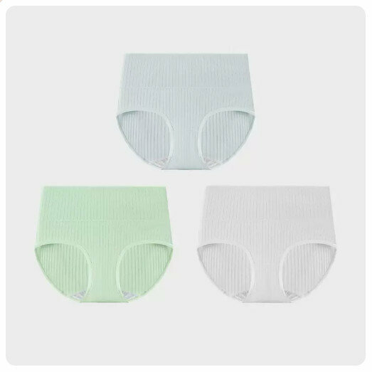 Hot sale (3 pieces) pure cotton crotch antibacterial mid-high waist underwear [high waist] light gray + light green + white] (M-XL size) (please contact customer service to confirm the delivery size after placing the order)
