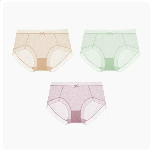 Hot sale (3 pieces) pure cotton mid-waist ice silk antibacterial underwear [mid-waist] skin color + light green + light purple] (size: M-XL) (please contact customer service to confirm the delivery size after placing the order)