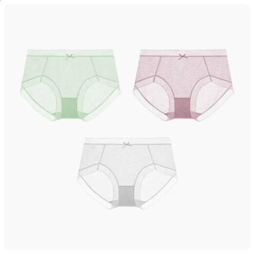 Best selling (3 pieces) pure cotton mid-waist ice silk antibacterial underwear [mid-waist] light green + light purple + off-white] (size: M-XL) (please contact customer service to confirm the delivery size after placing the order)