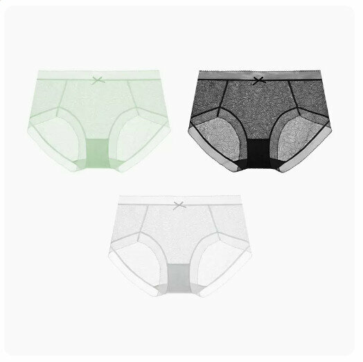 Hot sale (3 pieces) pure cotton mid-waist ice silk antibacterial underwear [mid-waist] light green + black + off-white] (size: M-XL) (please contact customer service to confirm the delivery size after placing the order)