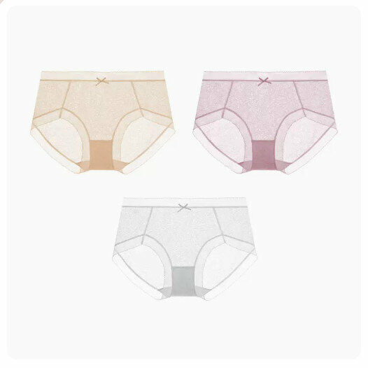 Hot sale (3 pieces) pure cotton mid-waist ice silk antibacterial underwear [mid-waist] skin color + light purple + off-white] (size: M-XL) (please contact customer service to confirm the delivery size after placing the order)