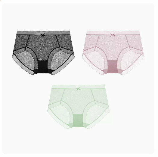 Hot sale (3 pieces) pure cotton mid-waist ice silk antibacterial underwear [mid-waist] black + light purple + light green] (size: M-XL) (please contact customer service to confirm the delivery size after placing the order)