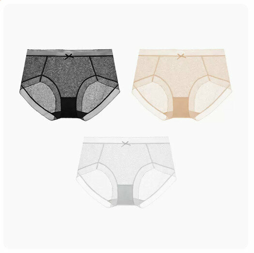 Hot sale (3 pieces) pure cotton mid-waist ice silk antibacterial underwear [mid-waist] black + skin color + off-white] (size: M-XL) (please contact customer service to confirm the delivery size after placing the order)