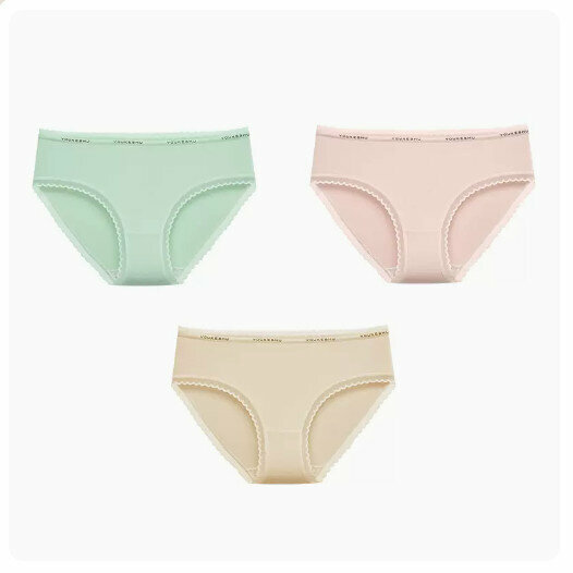Hot Selling (3 pieces) Pure Cotton Antibacterial Crotch Briefs [Light Green + Light Pink + Skin Color] (Size: M-XL) (Please contact customer service to confirm the delivery size after placing the order)
