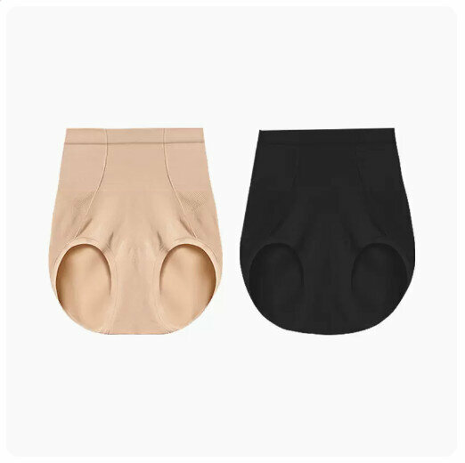 Hot Selling (2 pieces) Breathable Body Shaping Pants, Hip Lifting, Mid-waist Tummy Control Panties [Skin Color + Black] (Sizes: L-XL) (Please contact customer service to confirm the delivery size after placing the order)