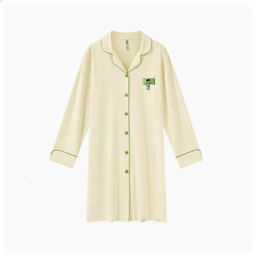 熱賣純棉長款家居服睡衣裙【淺酪黃】（尺碼：M-XL碼）(下單後請聯絡客服確認發貨尺碼)