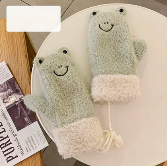 Hot selling winter warm all-inclusive plus velvet thickened gloves (frog-green) [one size fits all about 23*10cm]