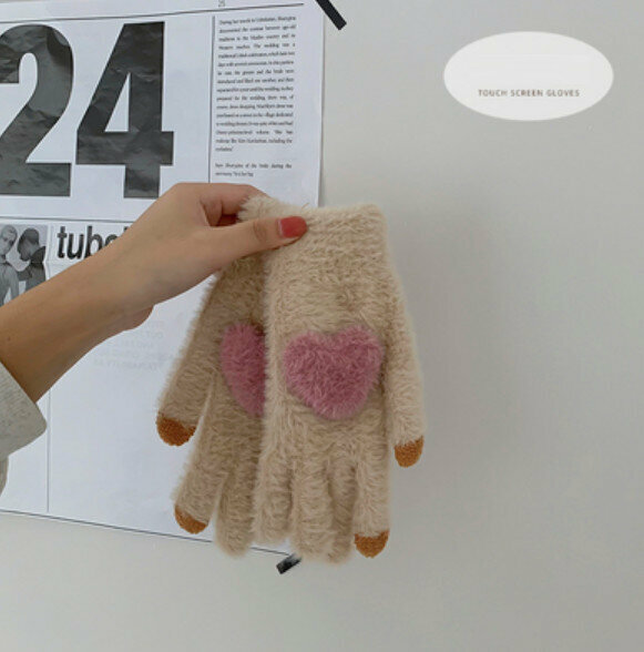Hot selling winter warm and cold-proof velvet thickened gloves (beige) [one size fits all]