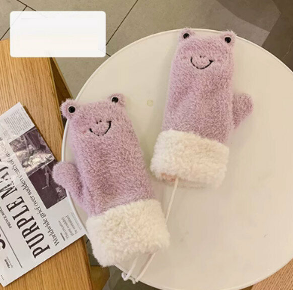 Hot selling winter warm all-inclusive plus velvet thickened gloves (frog-purple) [one size fits all about 23*10cm]