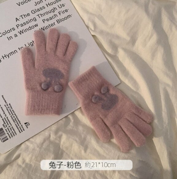 Hot selling winter cold-proof and warm split-finger woolen gloves (rabbit-pink) [one size fits all]