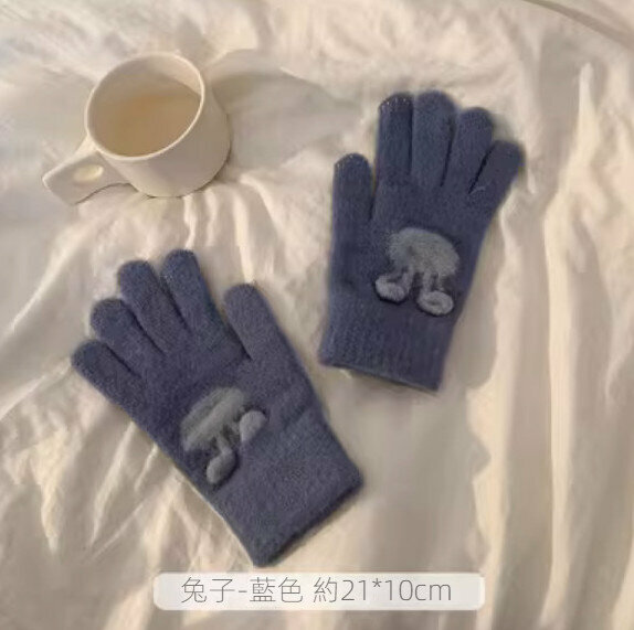 Hot selling winter cold-proof and warm split-finger woolen gloves (rabbit-blue) [one size fits all]