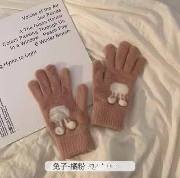 Hot selling winter cold-proof and warm split-finger woolen gloves (rabbit-orange pink) [one size fits all]