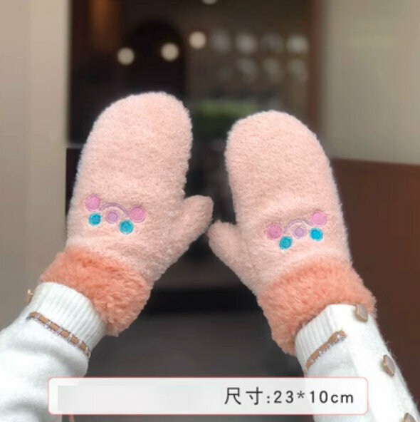 Popular winter velvet and thickened warm gloves (full finger-orange pink) [one size fits all]