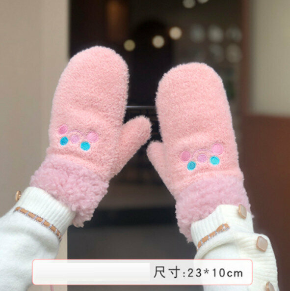 Popular winter velvet thickened warm gloves (full finger - pink) [one size fits all]