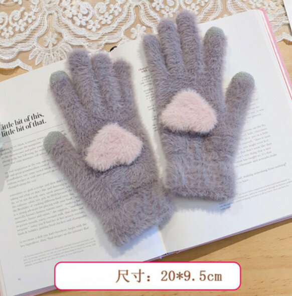 Popular winter warm and velvet thickened plush gloves (gray purple) [one size fits all]
