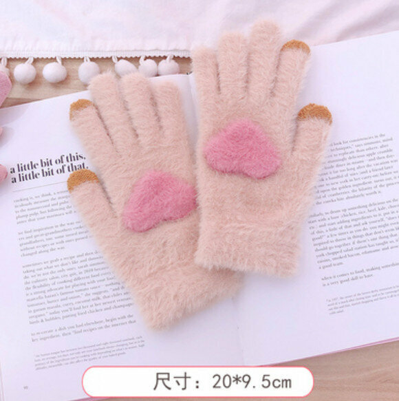 Popular winter warm and velvet thickened plush gloves (beige) [one size fits all]
