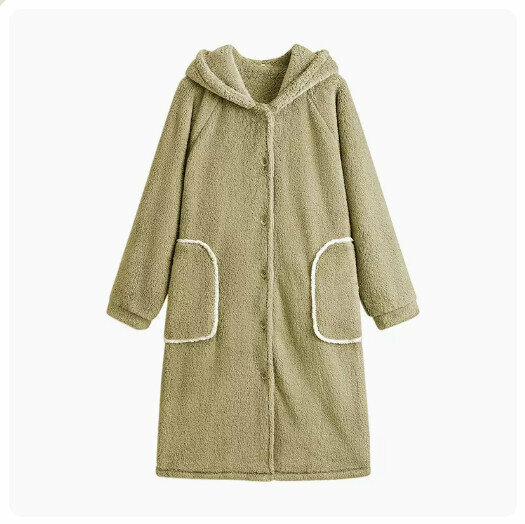 爆款珊瑚絨情侶家居服長款睡袍睡衣【牛油果綠】（尺碼：M-2XL碼）(下單後請聯絡客服確認發貨尺碼)