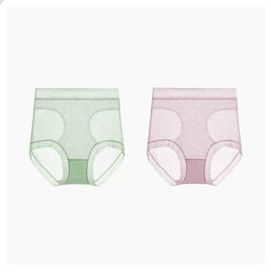 Popular style (2 pieces) antibacterial high-waisted ice silk breathable briefs [light green + light purple] (size: M-XL) (please contact customer service to confirm the delivery size after placing the order)
