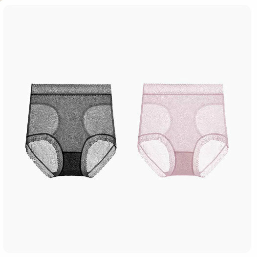 Popular style (2 pieces) antibacterial high-waist ice silk breathable briefs [black + light purple] (size: M-XL) (please contact customer service to confirm the delivery size after placing the order)