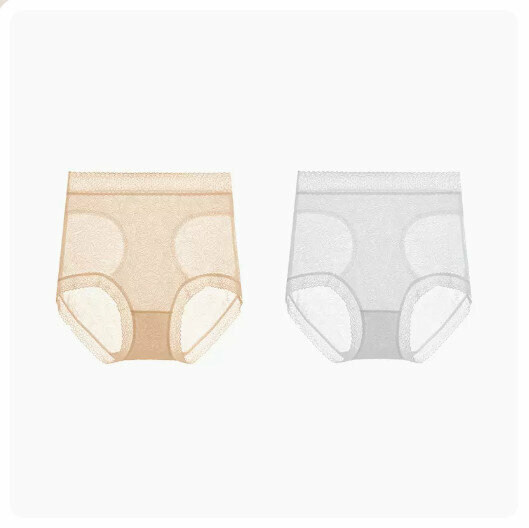 Popular style (2 pieces) antibacterial high-waisted ice silk breathable briefs [skin color + off-white purple] (size: M-XL) (please contact customer service to confirm the delivery size after placing the order)