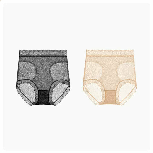 Popular style (2 pieces) antibacterial high-waisted ice silk breathable briefs [black + skin color] (size: M-XL) (please contact customer service to confirm the delivery size after placing the order)