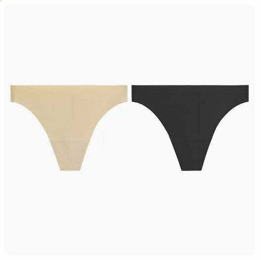Popular style (2 pieces) T-shaped ice silk seamless underwear [black + skin color] (size: M-XL) (please contact customer service to confirm the delivery size after placing the order)