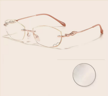 Popular high-definition anti-blue light elegant anti-fatigue hyperopia rimless glasses (Specification: 1126 champagne gold, anti-blue light 300 degrees [recommended for 65-69 years old])