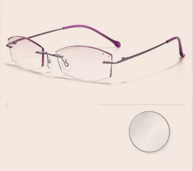 Popular anti-blue light, anti-fatigue, elegant diamond-cut reading glasses, rimless glasses for farsightedness (Specifications: Elegant purple, anti-blue light 100 degrees [recommended for 45-49 years old])