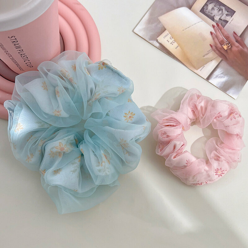 Popular fashionable hair ties and hair accessories (1 large blue + 1 small pink)