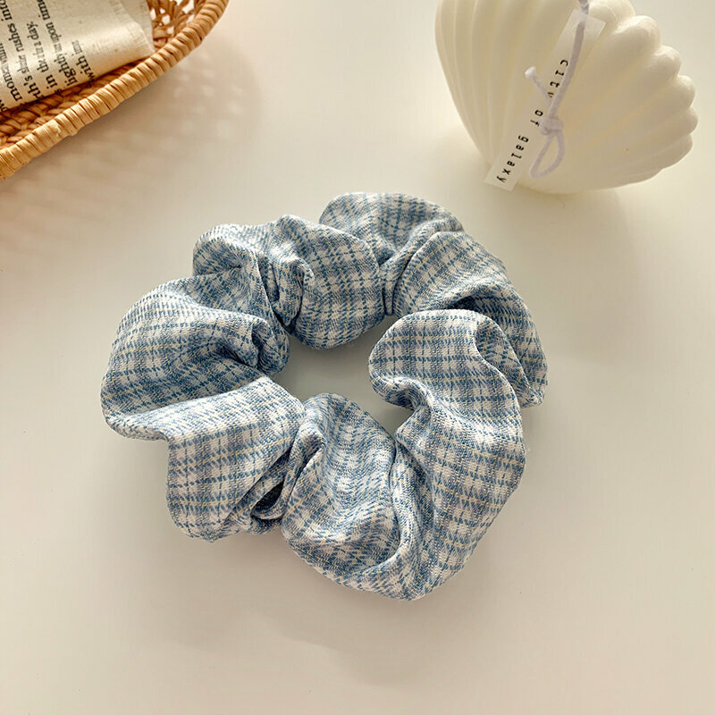 Popular fashionable hair ties and hair accessories (fog blue plaid-fabric)