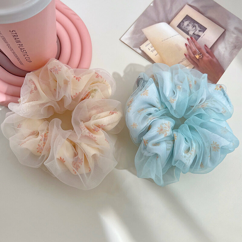 Popular fashionable hair ties and hair accessories (2 large beige blue pieces)